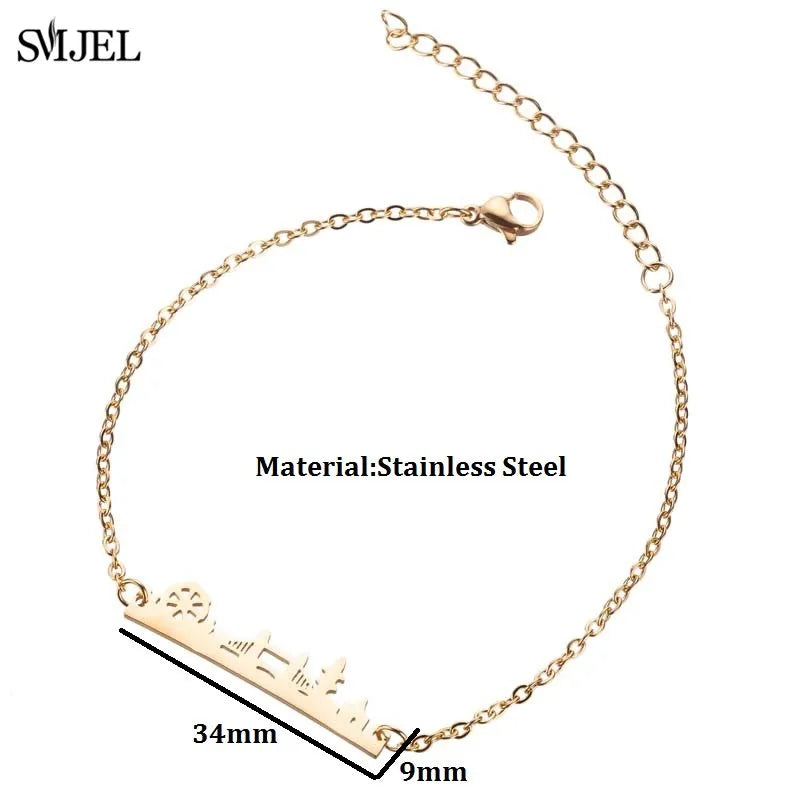 SMJEL Skyline UK London Bridge Bracelets Women Stainless Steel Gold Color Statement England Cityscape Paris Eiffel Tower Bracele