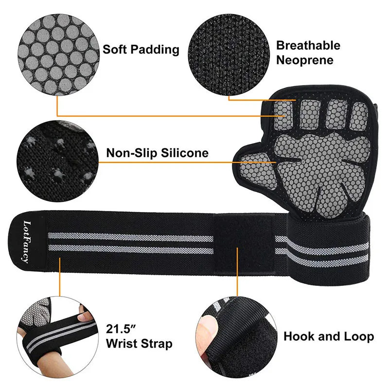 Weight Lifting Gloves Lifting Palm Grips Pads Workout Bodybuilding Training Fitness Gloves Workout Dumbbell Wrist Wrap