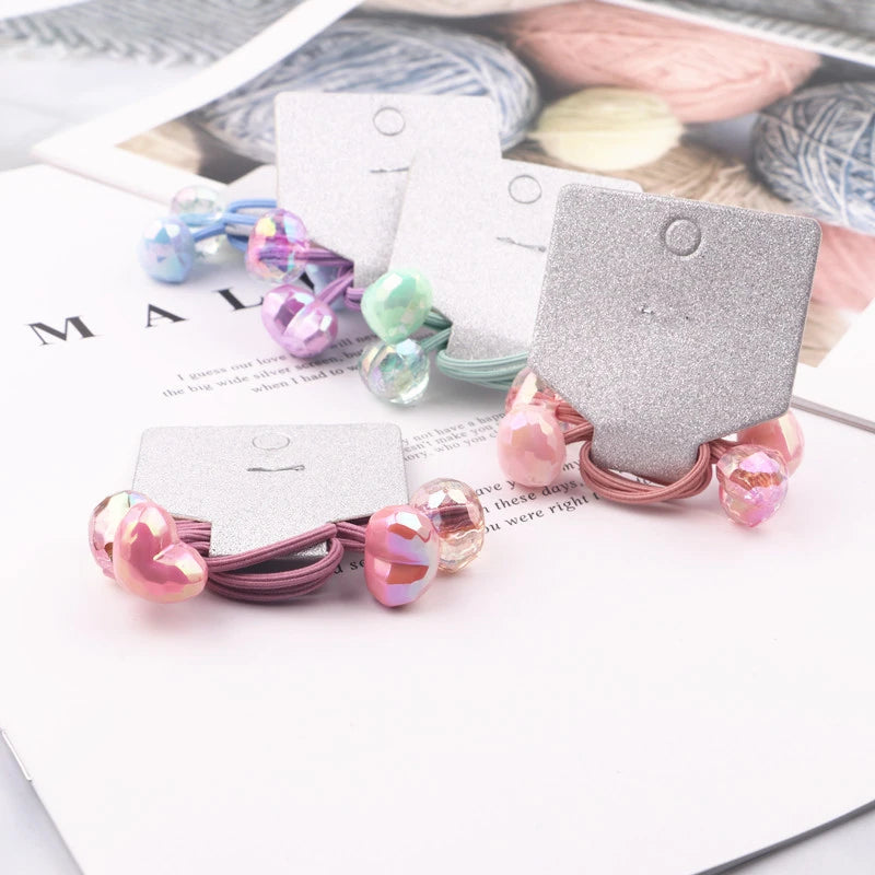 2PCS New Cute Princess Seven Color Double Head Headwear Kids Elastic Hair Bands Children Ropes Girls Accessories Baby Headdress