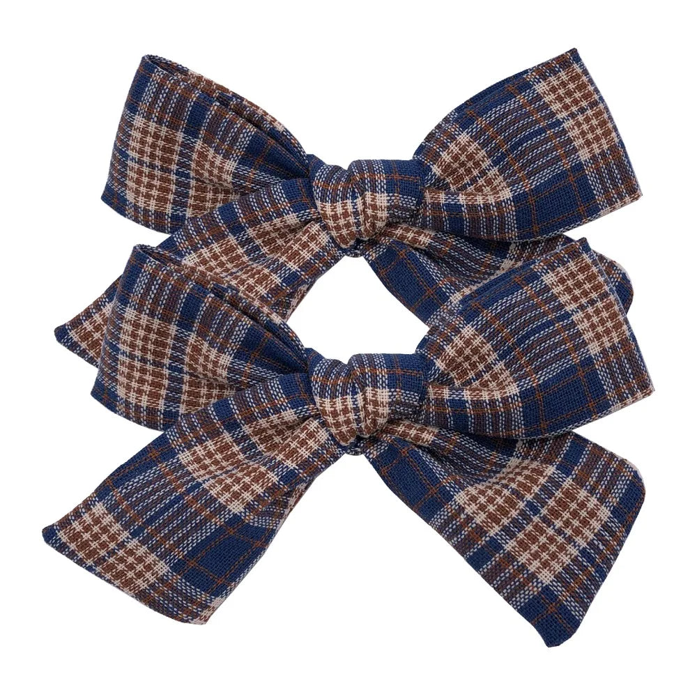 2 PCS 4 inches Plaid Festive Accessories Tartan Bow Hair Clips Scottish Bow Barrettes for Kids Baby Girls