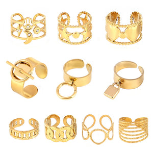 Punk Wide Ring Circle Rings Round Geometric Finger Open Chain Rings For Women Ring Stainless Steel Ring Jewelry Wholesale Gift