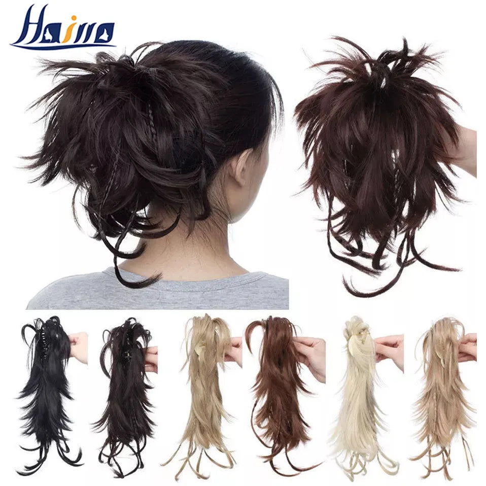HAIRRO 12" Synthetic DIY Hair black Brown Braids claw on Ponytail Clip