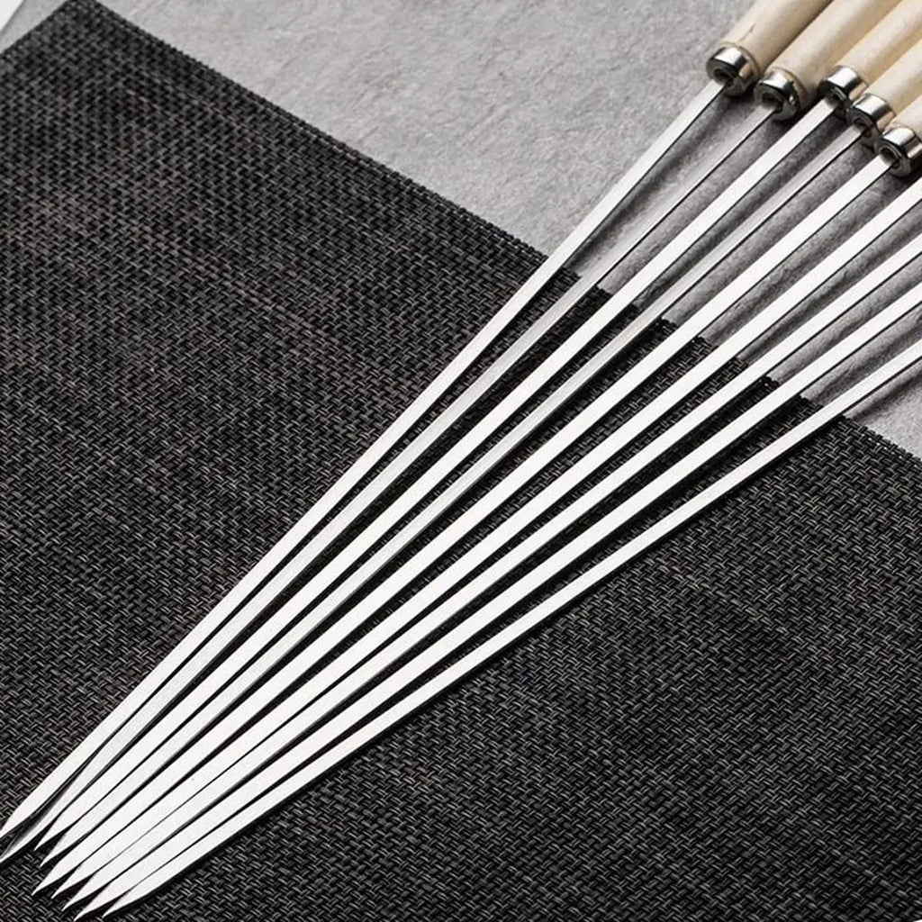 20Pcs/Set Barbecue Skewer Wooden Handle Stainless Steel Kabob Skewer BBQ Stick Outdoor Camping Kitchen BBQ Tools Accessories