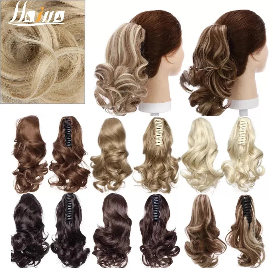 HAIRRO 12" Short Wavy Ponytail Hair Extensions Claw Clip On Ponytail Hair Extension Synthetic Ponytail Extension Hair For Women