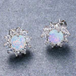 Load image into Gallery viewer, Fashion Women Earrings Vintage Round White Imitation Opal Stud Earrings For Women Accessories Charm Crystal Zircon Wedding Gift
