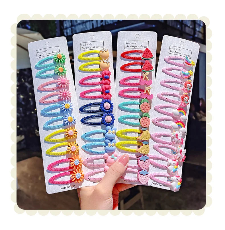 10PCS Girls Cute Cartoon Animal Fruit Hairpins Sweet Colorful Hair Clip Barrettes Headband For Children Kids Hair Accessories