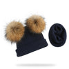 Winter Kids Natural Raccoon Fur Double Pompon Hat And Scarf For Girls Baby Cap With Genuine Pompom Children's Accessories Bonnet