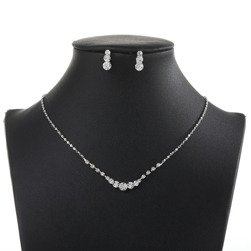 SLBRIDAL Crystal Bridal Wedding Jewelry Sets African Beads Silver Color Rhinestones Women Necklace Set Engagement Prom Jewelry