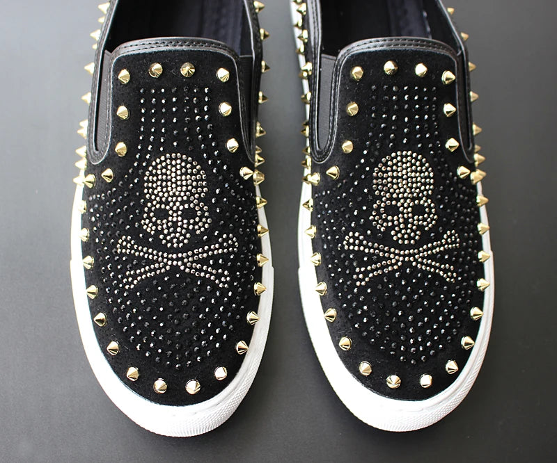 2024 New Shoes for Men Tide Leather Casual Shoes Spring Autumn Cool Skull Rivet Flat Shoes Leisure Slip-on Loafers