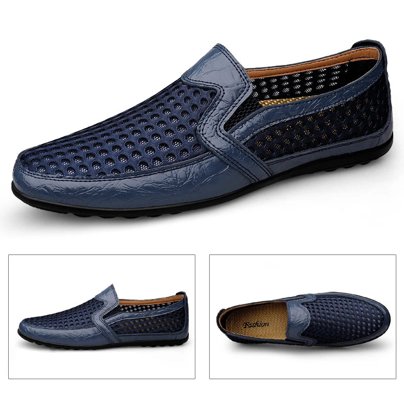 FUQIAO 2024 New Casual Shoes Men Summer Comfortable Mesh Genuine Leather Footwear Fashion Soft Male Outdoor Moccasins Loafers