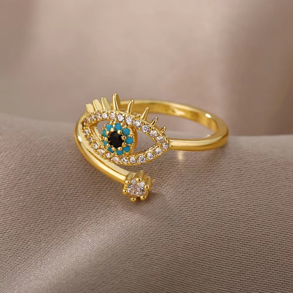 Lucky Turkish Blue Evil Eye Rings For Women Open Adjustable Stainless Steel Ring 2024 Trend Wedding Band Couple Jewelry Gift