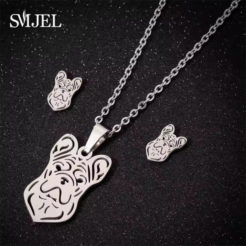 Stainless Steel Paw Necklace Earring for Women Simple Hollow Dog Paw Jewelry Sets Cute Cat Pendant Nekclaces 2023 Birthday Gift