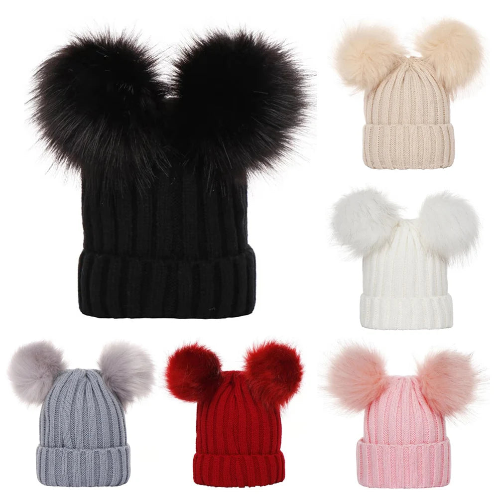 Mother Kids Winter Hats for Baby Girl Boy Bobble Hat Kids Cap for Children Pompom Baby Beanie Infant Bonnet Accessories 0-3Y