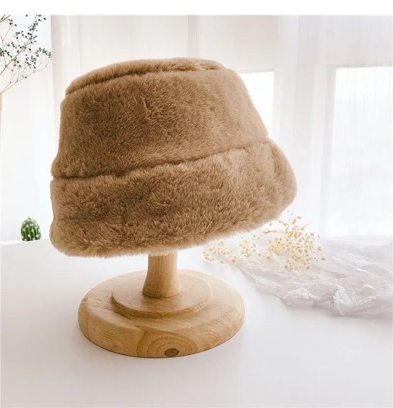 Winter Hat for Kids Faux Fur Bucket Hat for Girls Boys Cap Children Warm Baby Hat Kids Accessories 2-5Y