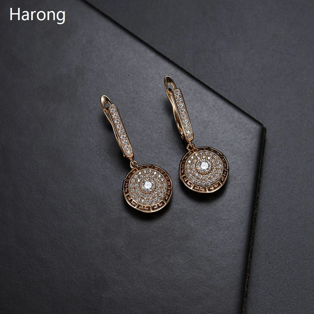 Luxury Copper Round Rhinestone Crystal Drop Earring Noble Ladies Wedding Party Jewelry Accessories High Quality Earring