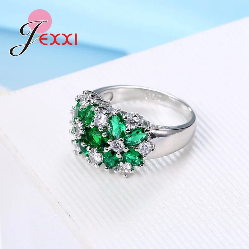 Jexxi White Green Cubic Zircon Rings For Women 925 Sterling Silver Finer Jewelry Charm Luxury Wedding Engagement