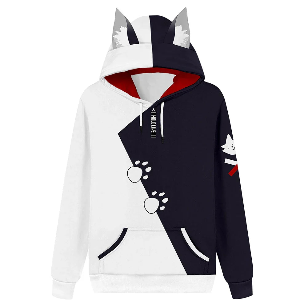 Hololive English VTuber Gawr Gura Cosplay Hoodie 3D Printed Sweatshirt Men Women Casual Ookami Mio Pullover Zip Up Jacket Coat