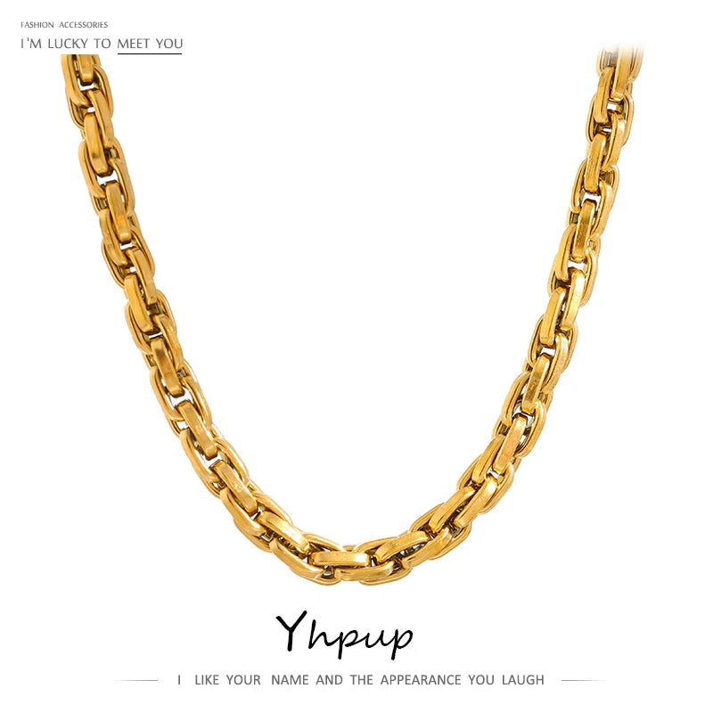 Yhpup Stainless Steel Chain Necklace New Metal Texture 18 K Plated Fashion Necklace Waterproof Jewelry Bijoux Femme Girls Gift