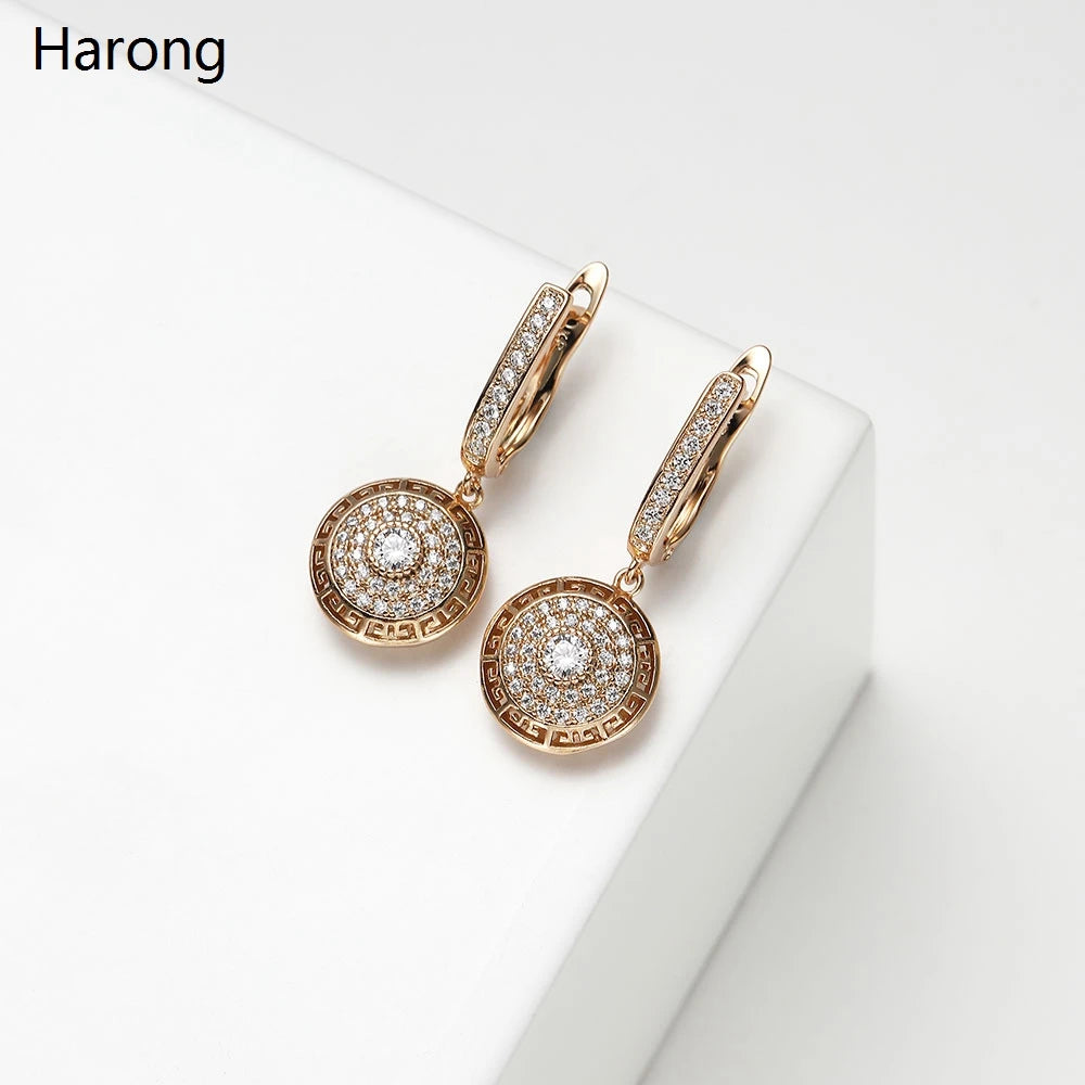 Luxury Copper Round Rhinestone Crystal Drop Earring Noble Ladies Wedding Party Jewelry Accessories High Quality Earring