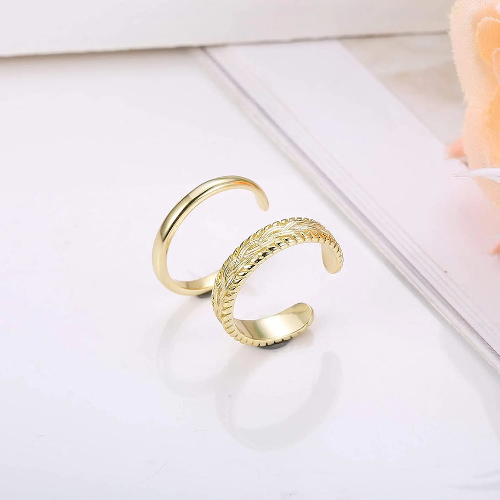 2 PCS Stainless Steel Toe Ring for Women Girls Retro Vintage Design Adjustable Ring Set Summer Beach Jewelry