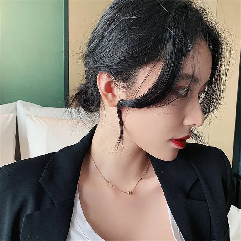 Classic simple ball pendant titanium steel short necklace for woman korean fashion jewelry girl's accessories clavicle chain