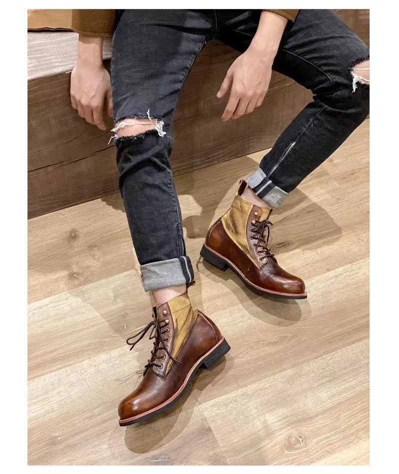 Autumn Winter Men's Short Boots Retro Make old American Casual Oaratrooper Locomotive Shoes EUR 38-48