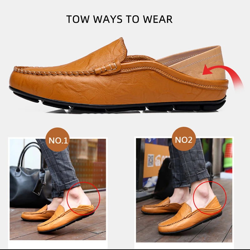 Men Loafers 2020 New Leather Shoes Men Casual Shoes Moccasins Breathable Sneakers Men Driving Shoes Comfort Flats Plus Size 46