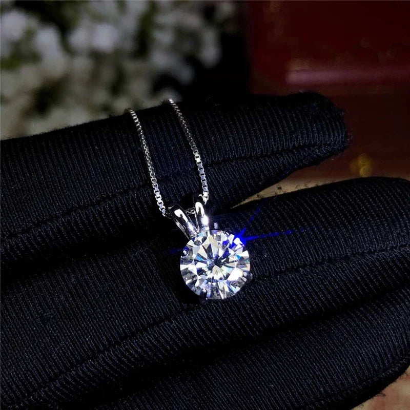 2ct Lab Diamond Solitaire Pendant Necklace 925 Sterling Silver Choker Statement Necklace Women Silver 925 Jewelry With Box Chain