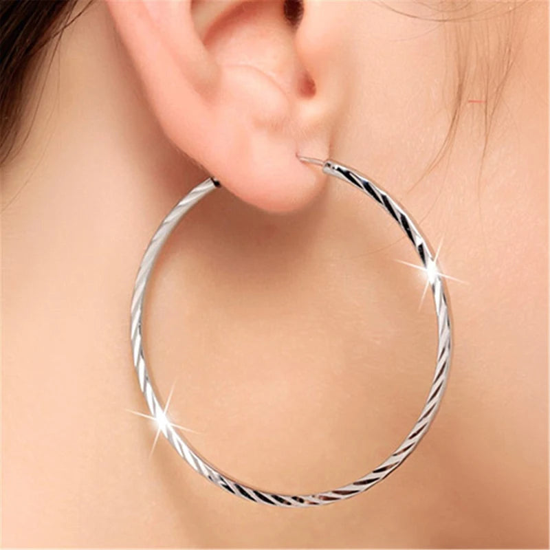 Aravant 925 Silver 35MM 50MM Round Circle Hoop Earrings For Women Fashion Jewelry Gifts
