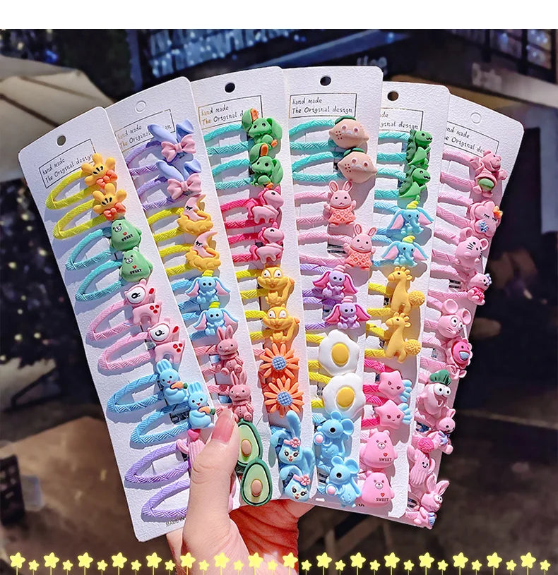 10PCS Girls Cute Cartoon Animal Fruit Hairpins Sweet Colorful Hair Clip Barrettes Headband For Children Kids Hair Accessories