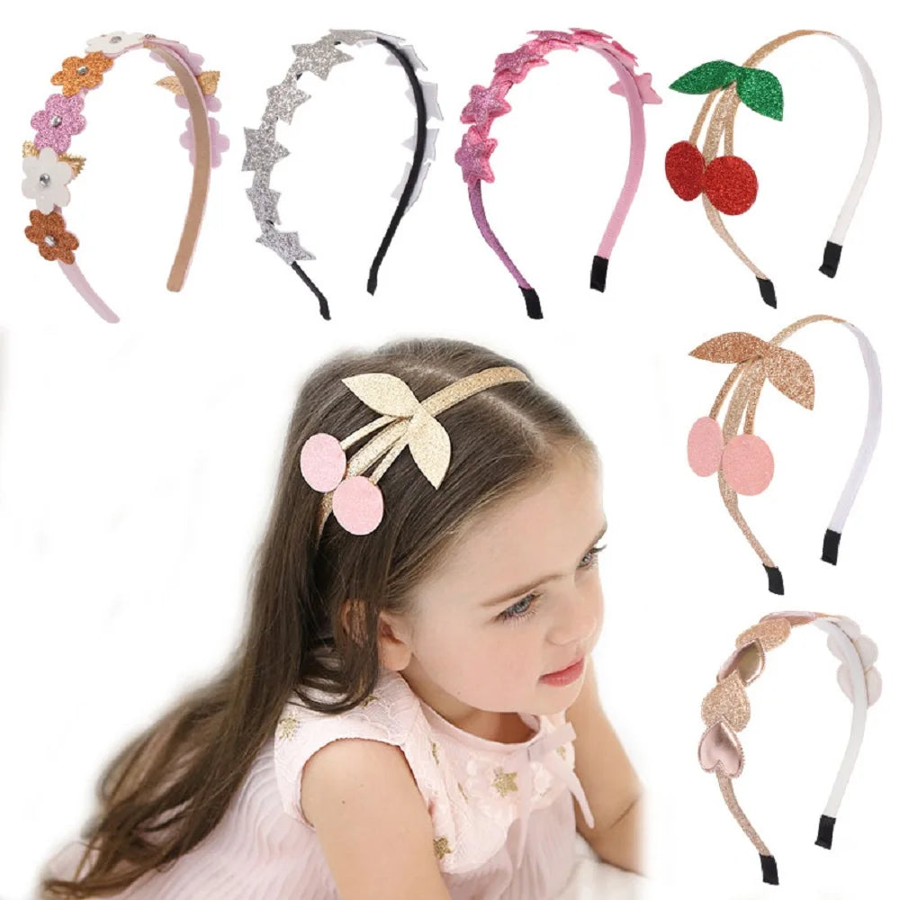 1Pcs Fashion Kids Hair Band Shiny Sequin Love Cherry Heart Headband BB Party Hair Accessories Girl Hairband