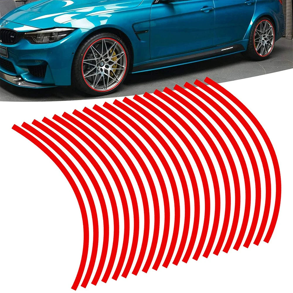 Red/Blue Motorcycle Bike Car Wheel Tire Stickers Reflective Rim Stripe Tape Auto Decals for 17''-19'' Wheel Rim Car Accessories