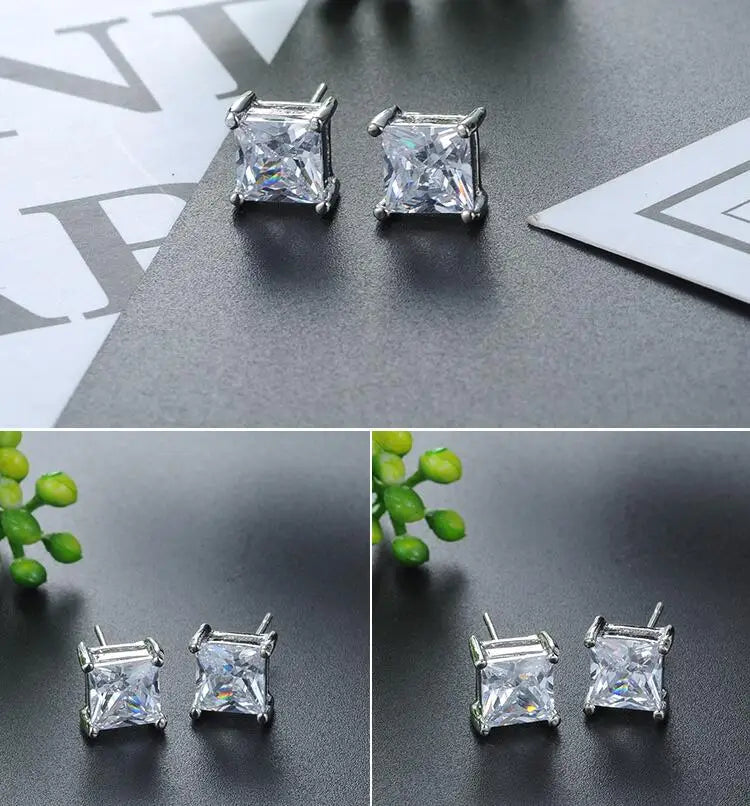 Dazzling Gold Color Square Cut Cubic Zirconia Stud Earring Cocktail Party Iced Out Crystal Earring Hip Hop Jewelry for Men Women