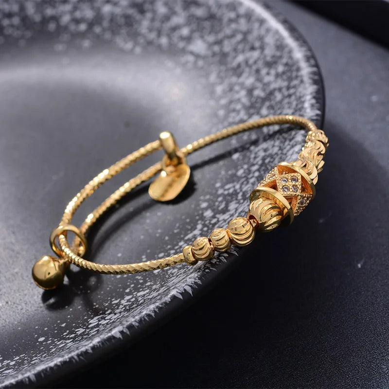 24K 4pcs Ethnic Gold Color Dubai Bangles For Baby Girls Lucky bead Bracele Bride Dubai Bangles Child jewelry