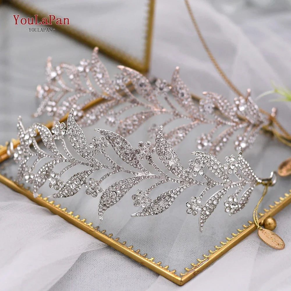 YouLaPan Rhinestone Bridal Headdress Hair Accessories Crystal Wedding Pageant Crown Headwear Hair Jewelry Bride Headband HP326