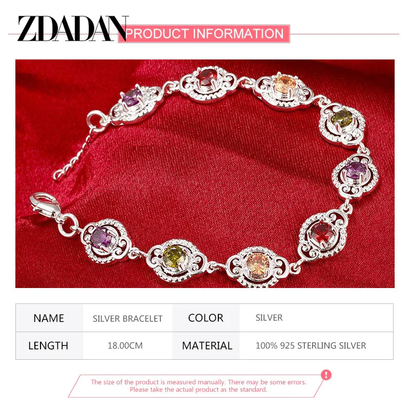 ZDADAN 925 Sterling Silver Fashion Crystal Charm Bracelet & Bangle For Women Simple Adjustable Bracelets Jewelry Party Gifts