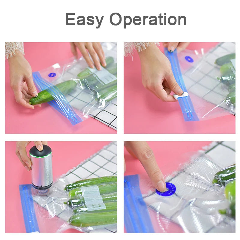 Reusable Vacuum Food Storage Bag Food Vacuum Sealer Sous Vide Bags USB Rechargeable Handheld Vacuum Air Pump Kitchen Gadget