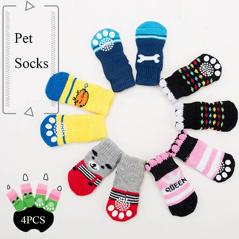 4pcs/set Winter Pet Dog Socks Anti-Slip Knitted Small Dogs Thick Warm Paw Protector Stockings For Dogs Booties Pet Accessories