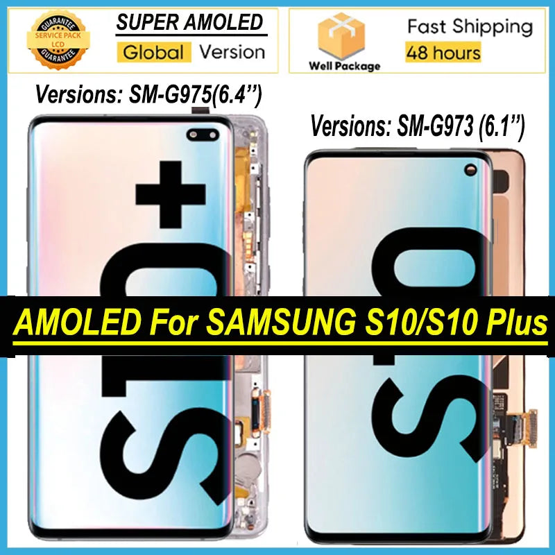 Amoled Display with frame for Samsung S10 LCD SM-G9750 G975F Touch Screen for Samsung S10 Plus LCD Digitizer Repair parts