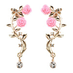 Load image into Gallery viewer, Vintage Rose Flower Cuff Earrings Trendy Rose Flower Climber Crawler Earrings Sparkly Metal Leaf Ear Cuff for Women Girl
