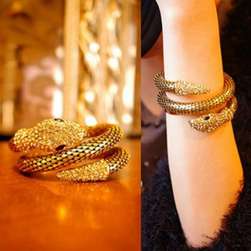 1pc hot popular punk gold color snake bangle retro club snake spiral bracelet upper arm cuff armlet armband bangle jewelry gifts