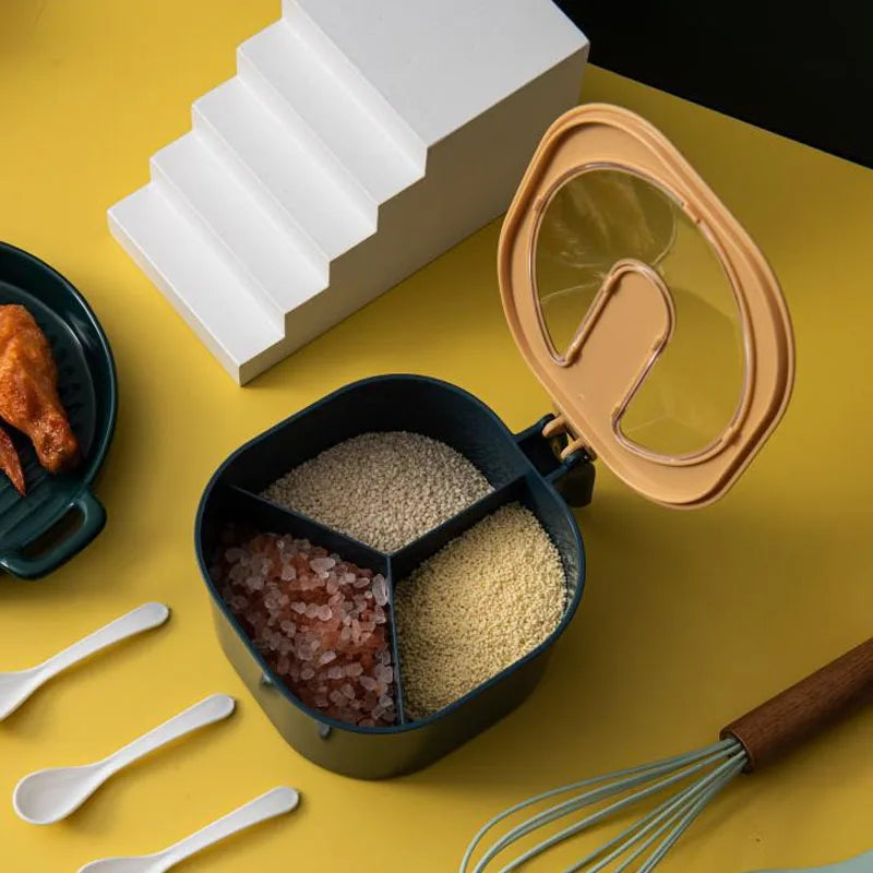 Four Grid Seasoning Box Salt Jar Kitchen Storage Organizer Solid Seasoning Containers Kitchen  Supplies Household Items