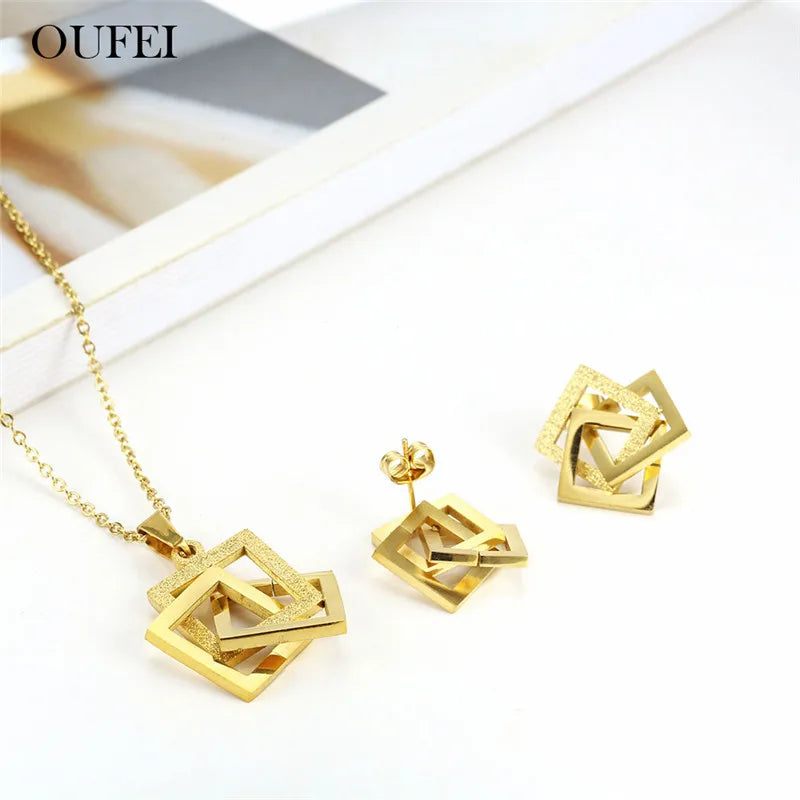 OUFEI Stainless Steel Jewelry Sets for Women Star Necklace Earrings Geometric Necklace Set Of Earrings For Women Jewellery