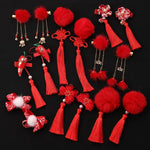 Load image into Gallery viewer, Multi style Girls Hair Clips Chinese Traditional Princess Tassels peony Flower Hanfu Hairpins Children Kids Hair Accessories
