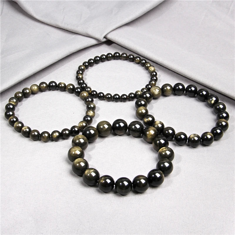 Gold Color Obsidian Bracelet Men Black Natural Stone Beaded Women Men Braslet For Male Yoga Hand Jewelry Accessories Wristband