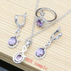 Romantic Purple Amethyst Birthstone 925 Silver Jewelry Set for Women Drop Earring Necklace Open Ring Party Wedding Jewellry