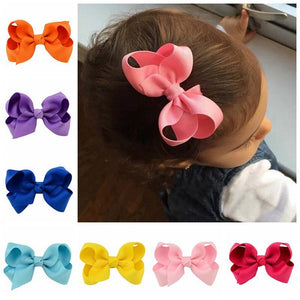 2Pcs/Set 4Inches Solid Color Bow Hair Clip For Kids Girls Ribbon Bowknot Hairpins Barrettes Boutique Headwear Hair Accessories