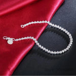 Load image into Gallery viewer, 100% 925 Solid Real Sterling Silver Fashion 4mm Beads Chain Bracelet for Women 20cm For Teen Girls Lady Gift Women Fine Jewelry
