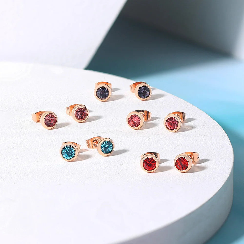 Classic Modern Cubic Zirconia Stud Earrings For Women Simple Rose Gold Color Women's Earing Accessories Fashion Jewelry E270