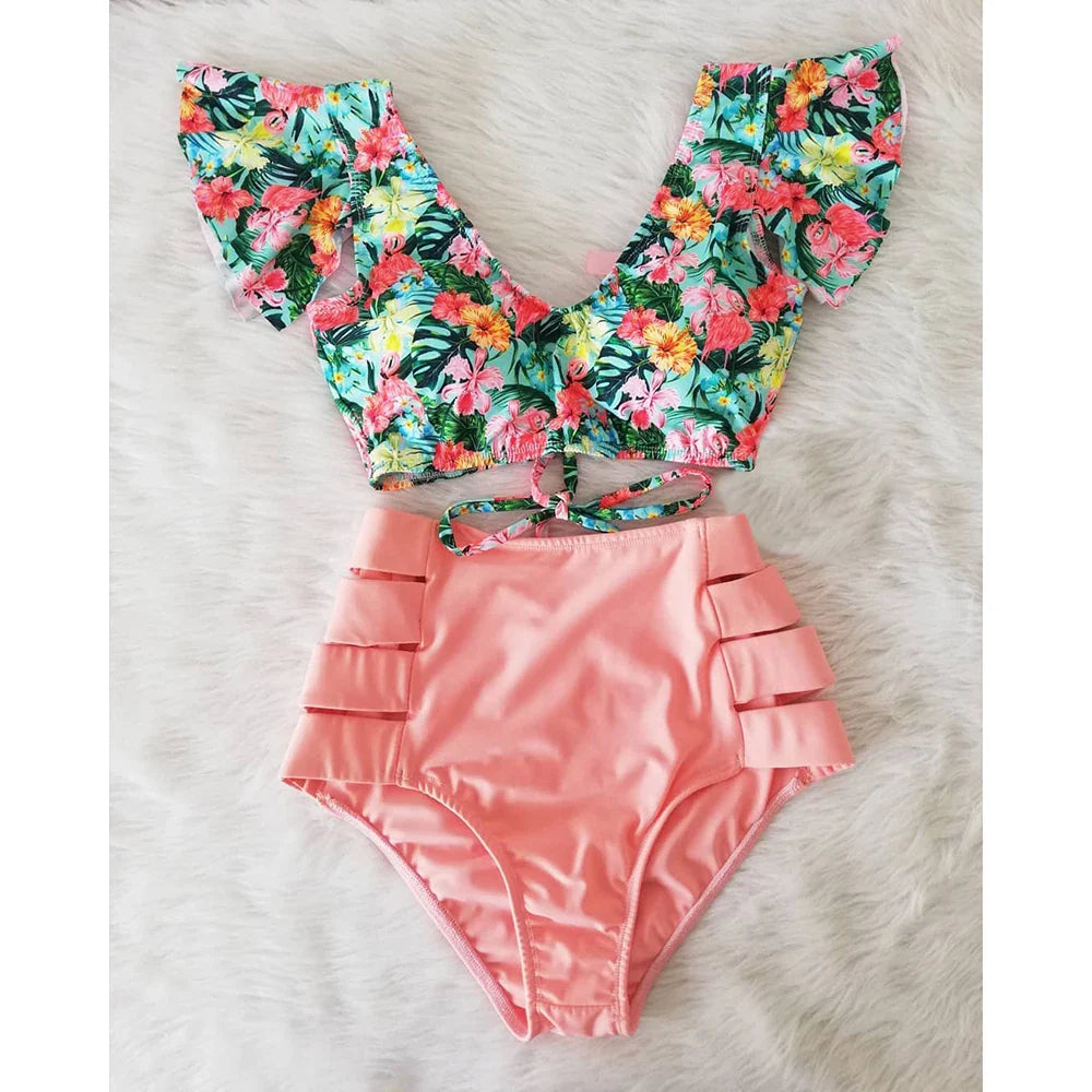 Sexy Bikinis 2024 New Double Shoulder Ruffle Bikini Set High Waist Swimwear Women Swimsuit V-Neck Bathing Suit Beach Wear Swim